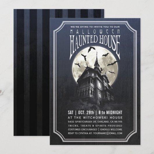 Invitations de maisons hantées d'Halloween (Devant / Derrière)