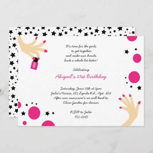Invitations de manucure Rose Black Stars Anniversa (Devant / Derrière)