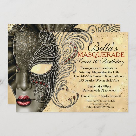 Invitations de Mardi Gras Masquerade Party (Devant / Derrière)