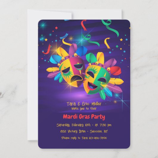 Invitations de Mardi Gras Masques (Devant)