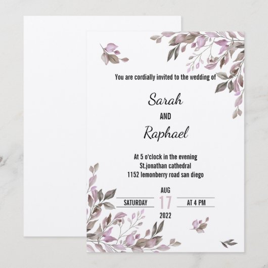 Invitations de mariage (Devant / Derrière)