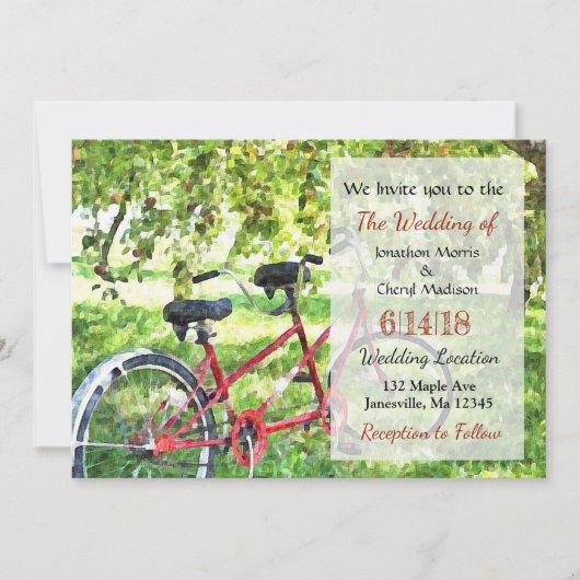 Invitations de mariage à bicyclette Tandem (Devant)