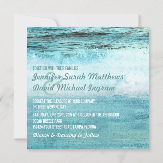 Invitations de mariage à Blue Ocean Waves Beach (Devant)