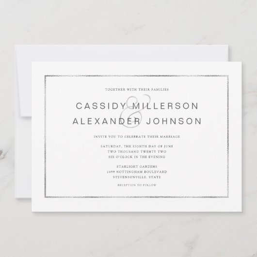 Invitations de mariage à cadre argent simple (Devant)