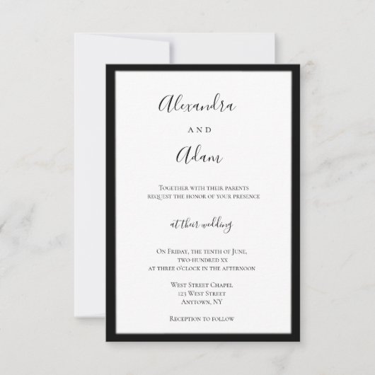 Invitations de mariage à cadre bleu marine (Devant)