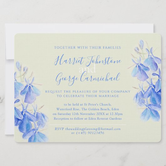Invitations de mariage à dos bleu fleuri (Dos)