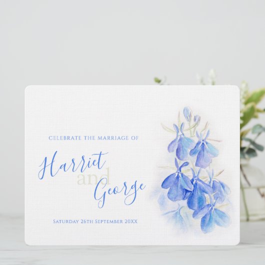 Invitations de mariage à dos bleu fleuri (Debout devant)