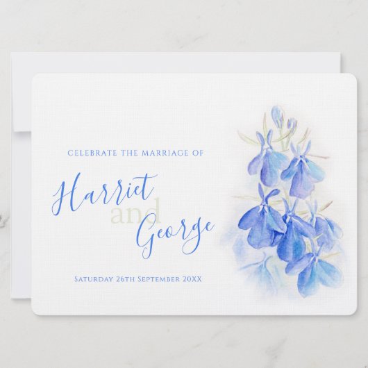 Invitations de mariage à dos bleu fleuri (Devant)