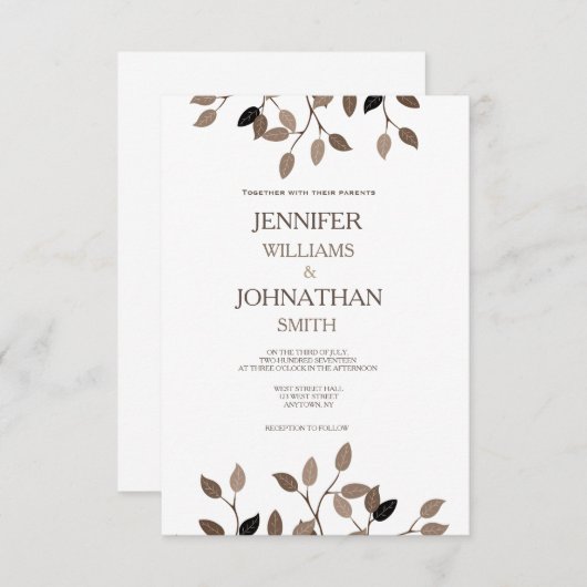 Invitations de mariage à feuilles modernes (Devant / Derrière)