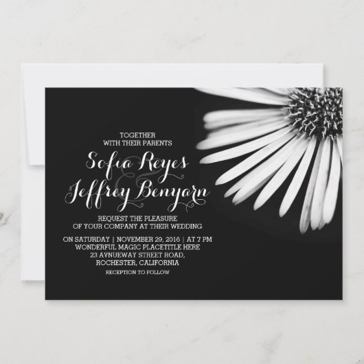 Invitations de mariage à fleurs noires et blanches (Devant)