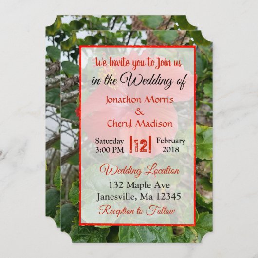 Invitations de mariage à fleurs rouges (Devant / Derrière)