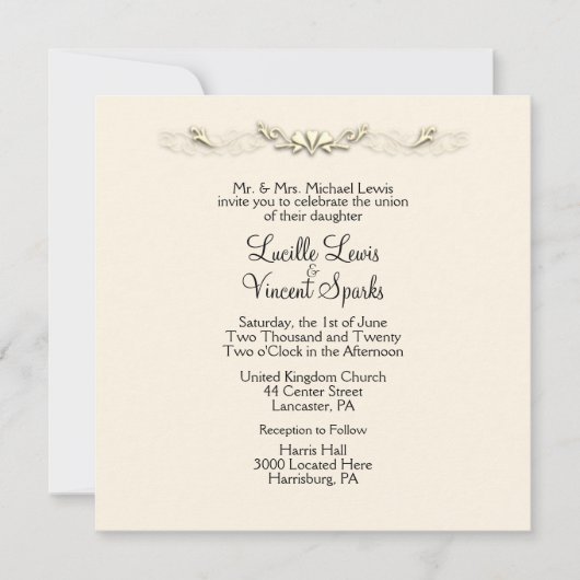 Invitations de mariage à la crème traditionnelle s (Devant)