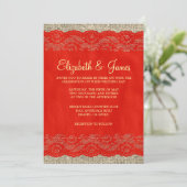 Invitations de mariage à la dentelle rouge et doré (Debout devant)