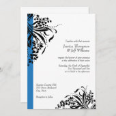 Invitations de mariage à la floraison bleue et noi (Devant / Derrière)