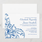Invitations de mariage à la floraison bleue royale (Devant / Derrière)