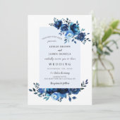 Invitations de mariage à la florale bleue (Debout devant)