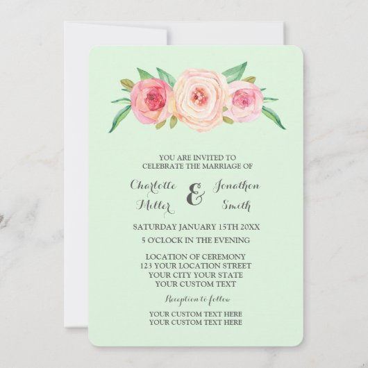 Invitations de mariage à la menthe rose (Dos)