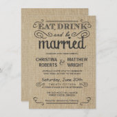 Invitations de mariage à la mode rustique Burlap (Devant / Derrière)