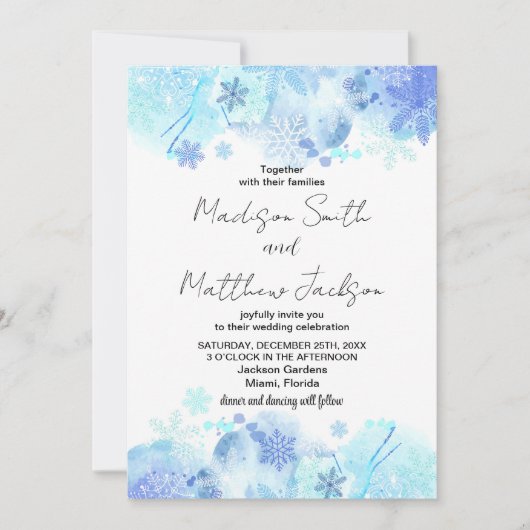 Invitations de mariage à la neige bleue (Devant)