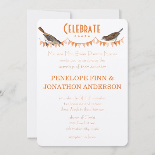 Invitations de mariage à la Pêche et au Bunting Or (Devant)