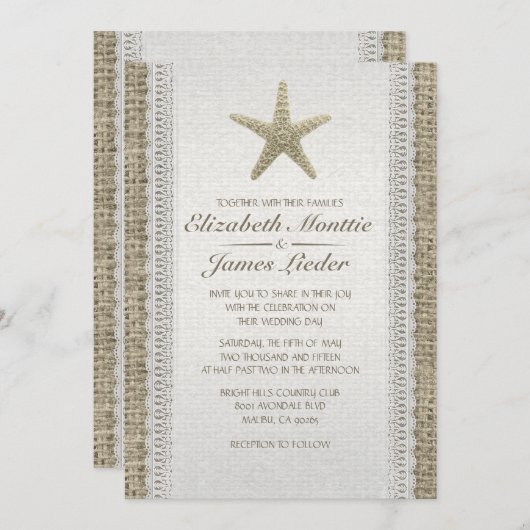 Invitations de mariage à la plage de Starfish (Devant / Derrière)