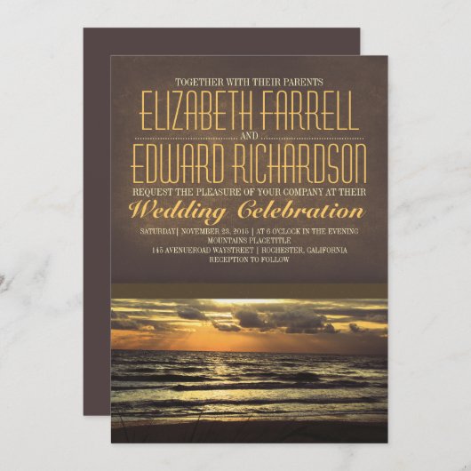 Invitations de mariage à la plage moderne avec la  (Devant / Derrière)