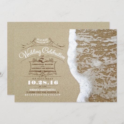 Invitations de mariage à la plage moderne -Sable d (Devant / Derrière)