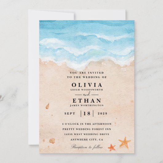 Invitations de mariage à la plage Starfish (Devant)