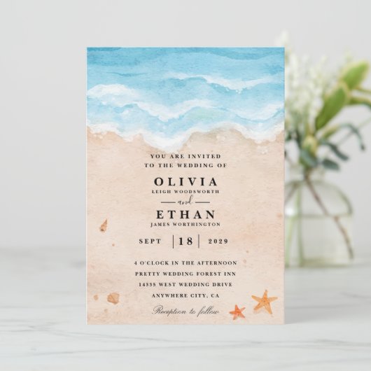 Invitations de mariage à la plage Starfish (Debout devant)