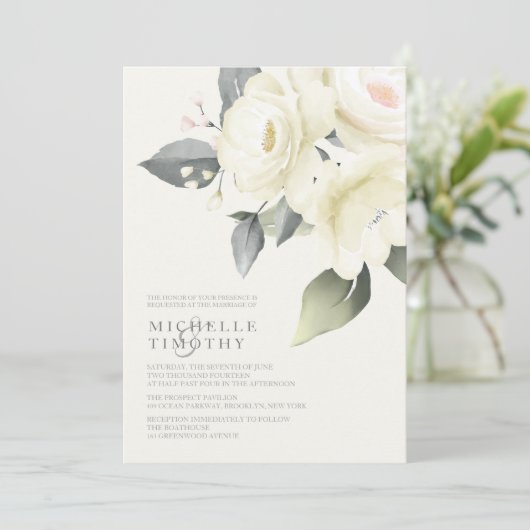 Invitations de mariage à la rose blanche (Debout devant)