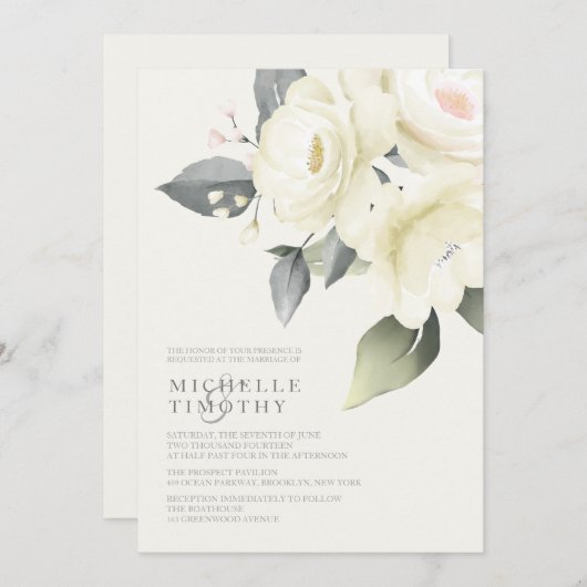 Invitations de mariage à la rose blanche (Devant / Derrière)
