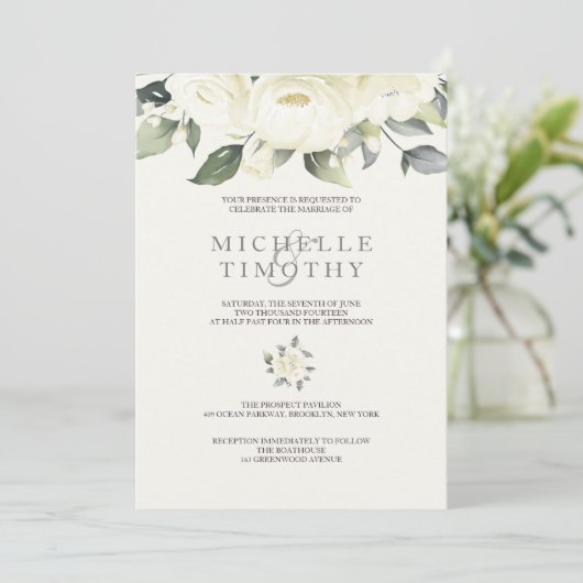 Invitations de mariage à la rose blanche (Debout devant)