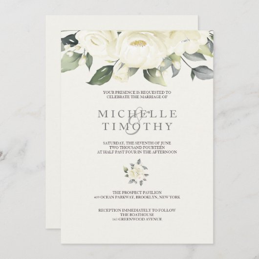 Invitations de mariage à la rose blanche (Devant / Derrière)