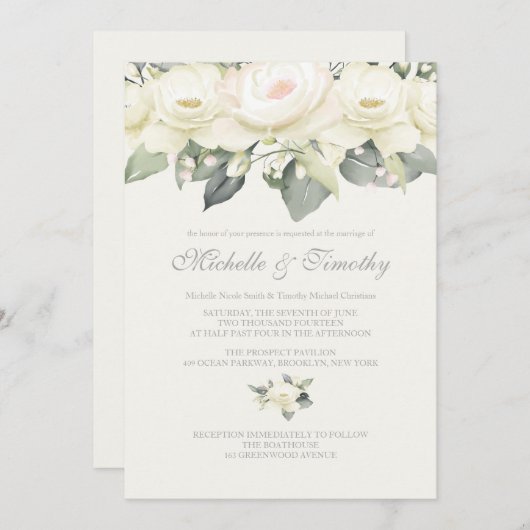 Invitations de mariage à la rose blanche (Devant / Derrière)