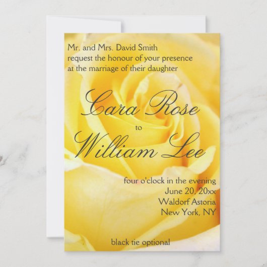 Invitations de mariage à la rose jaune élégante (Devant)