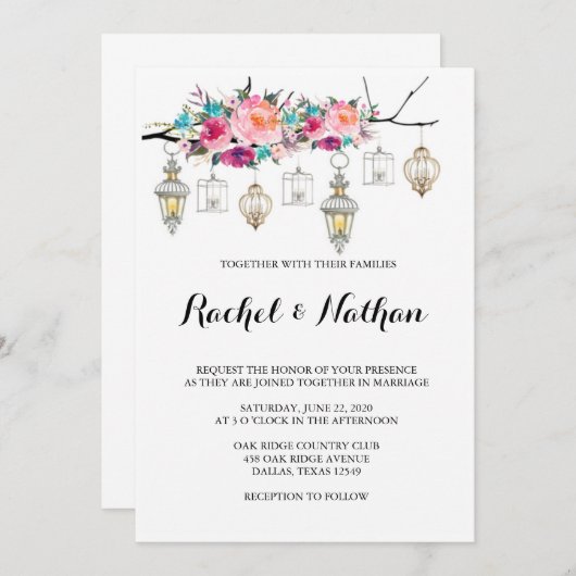 Invitations de mariage à lanterne rustique (Devant / Derrière)