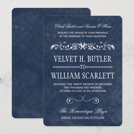 Invitations de mariage à l'aquarelle bleue (Devant / Derrière)
