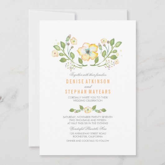 Invitations de mariage à l'aquarelle jaune (Devant)