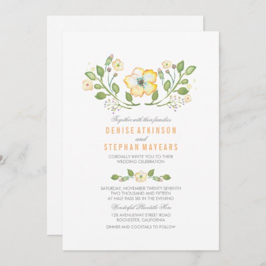 Invitations de mariage à l'aquarelle jaune (Devant / Derrière)