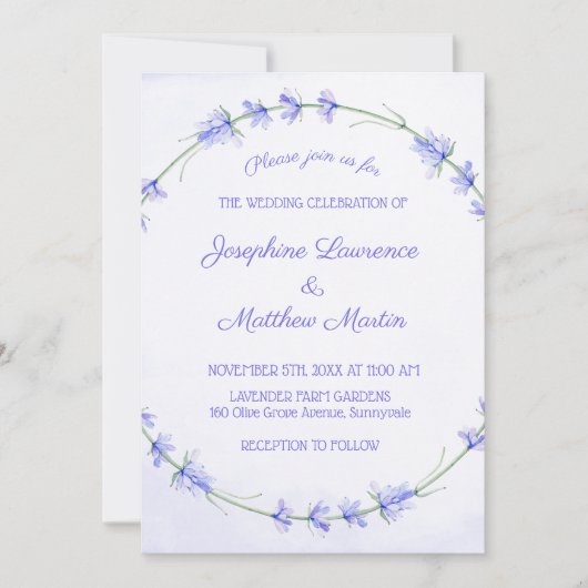 Invitations de mariage à l'aquarelle Lavender (Devant)