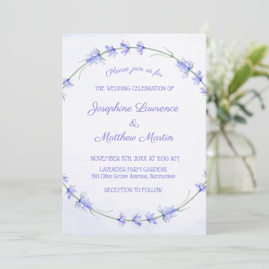 Invitations de mariage à l'aquarelle Lavender (Debout devant)