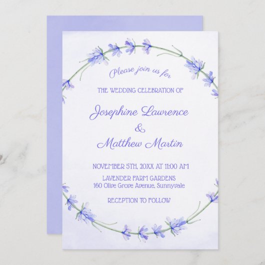 Invitations de mariage à l'aquarelle Lavender (Devant / Derrière)