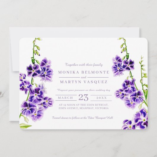 Invitations de mariage à l'aquarelle violette (Devant)