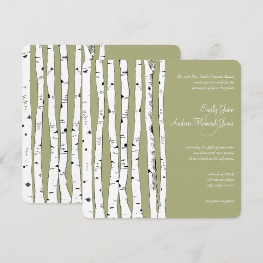 Invitations de mariage à l'arbre à bouleau vert Av (Devant / Derrière)
