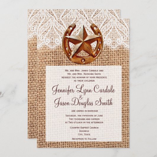 Invitations de mariage à l'étoile Burlap (Devant / Derrière)
