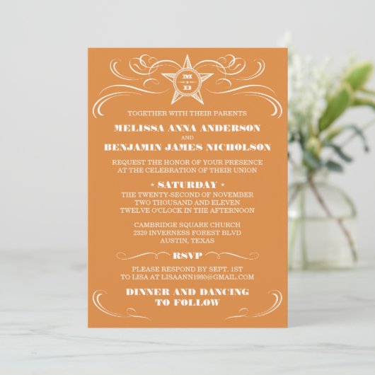 Invitations de mariage à l'orange brûlée (Debout devant)