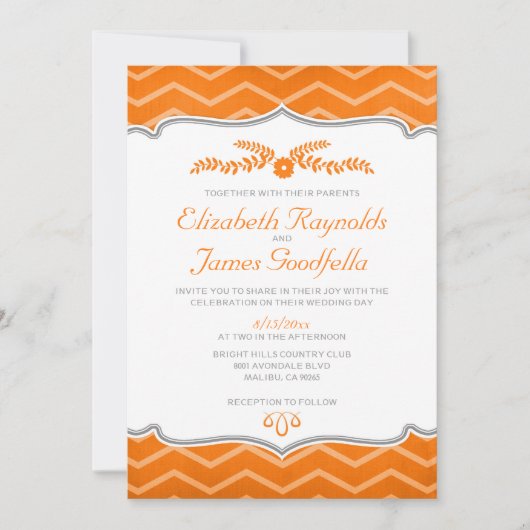 Invitations de mariage à Orange Zigzag (Devant)