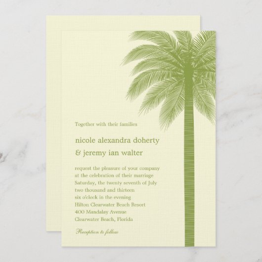 Invitations de mariage à Palm Beach - Vert (Devant / Derrière)