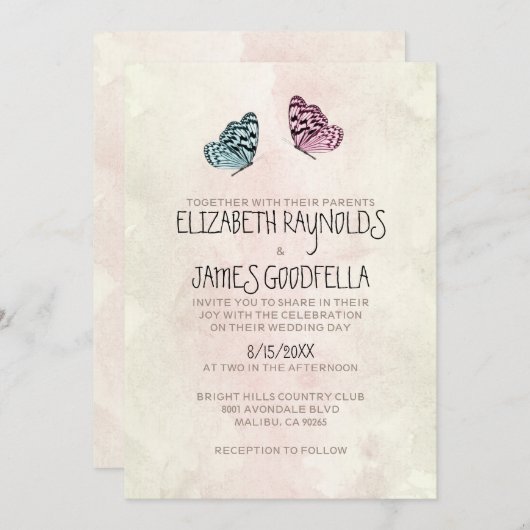 Invitations de mariage à papillon (Devant / Derrière)