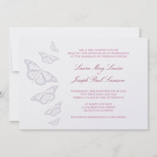 Invitations de mariage à papillon 'Vintage' (Devant)